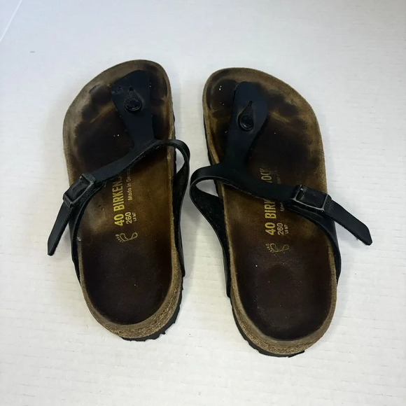 Birkenstock Sandals Women 9.5 Black Gizeh Birko Flor Thong Slip On Flats EU 40 - Picture 4 of 4